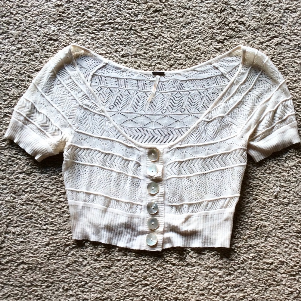 Free People Crochet White Cropped Sweater / Shrug
